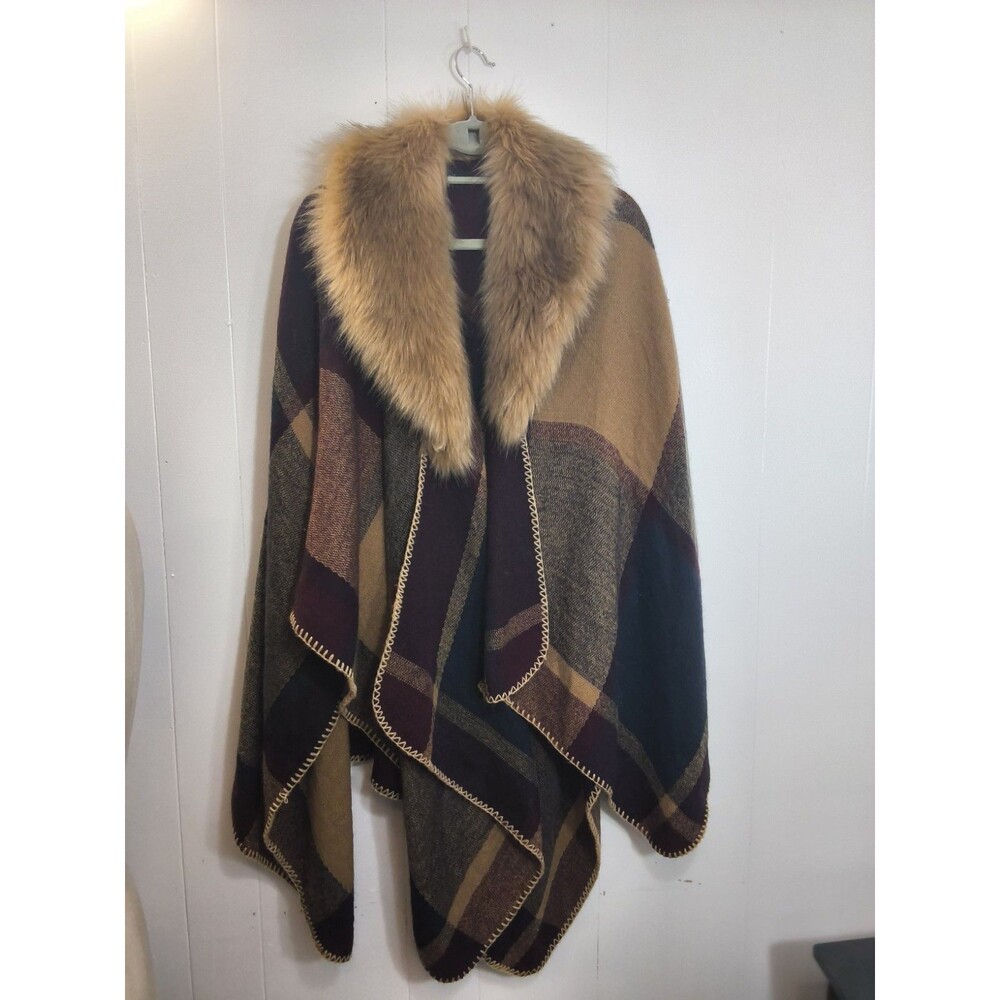 Candor New York Fur Collored plaid Puncho